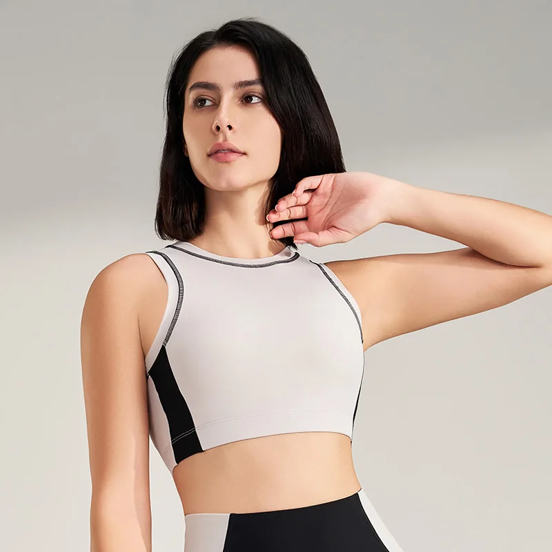 Ropa de entrenamiento de gimnasio para mujer, ropa interior deportiva para Fitness, cuello redondo, sujetador de Color para correr, a prueba de