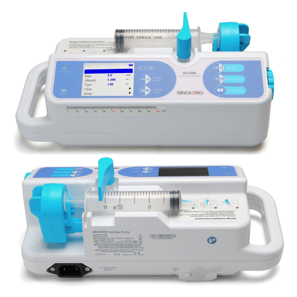 Syringe Pump/Infusion pumps SINOHERO Brand SH-508i/SH-609 LCD real-time Alarm Rechargable battery（Human or Veterinary Use)