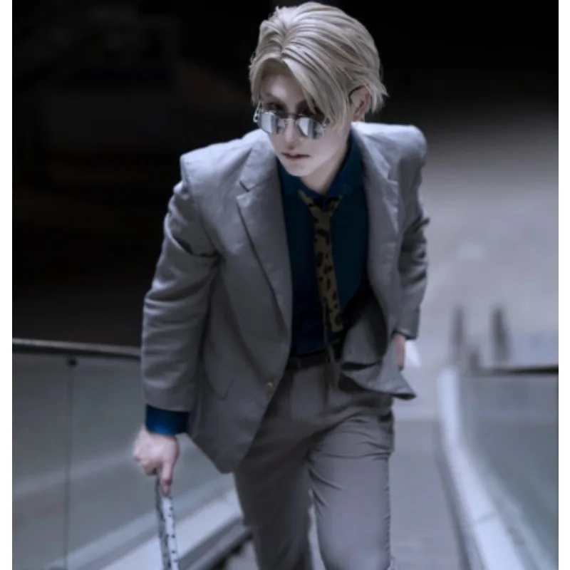 Overtime Sorcerer Kento Nanami Cosplay Costume Jujutsu Kaisen Beige Suit Business Outfit Full Set with Leopard Tie for Men - view 4