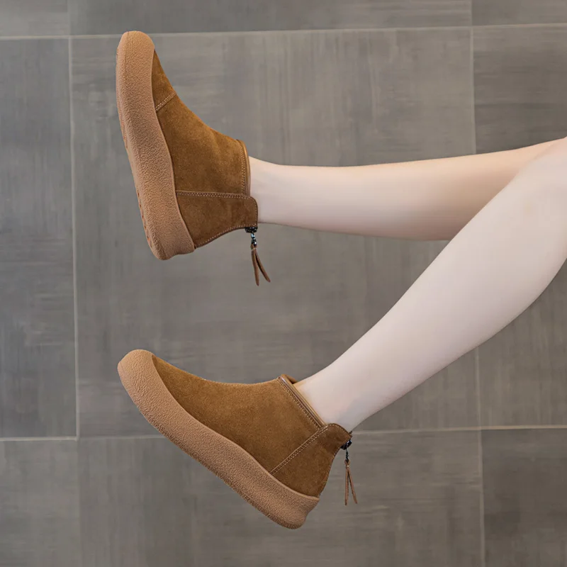 AIYUQI 스노우 부츠 여성 대형 사이즈 2025 겨울 정품 가죽 여성 짧은 신발 두꺼운... - 2