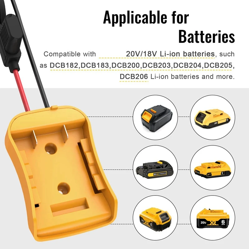 Power Wheels Adapter For Dewalt 20V Battery With Wire Harness Connector For Peg-Perego, 12AWG Wire With 40A Fuse Durable