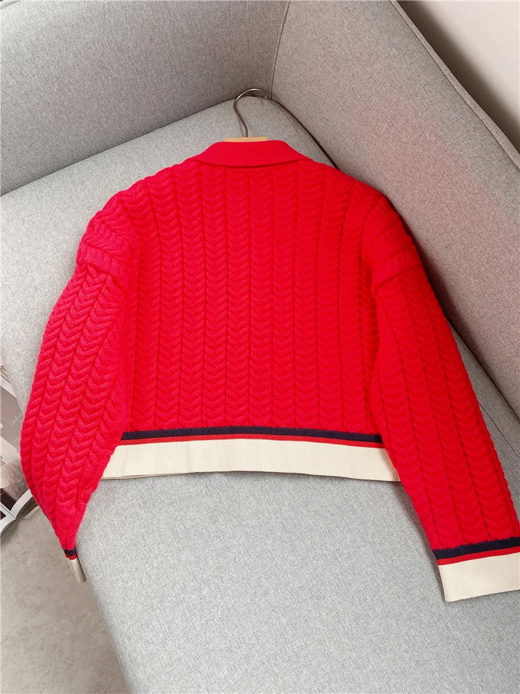 High quality women\'s sweater S home classic small fragrant style knit sweater 24 spring single breasted color blocking sweater