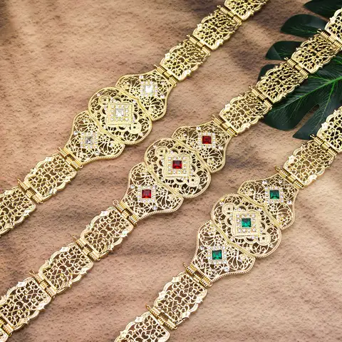 Arabische Vrouwen Caftan Riem Marokko Bruids Bruiloft Taille Ketting Verstelbare Lengte Goud Kleur Europa Paleis Accessoires