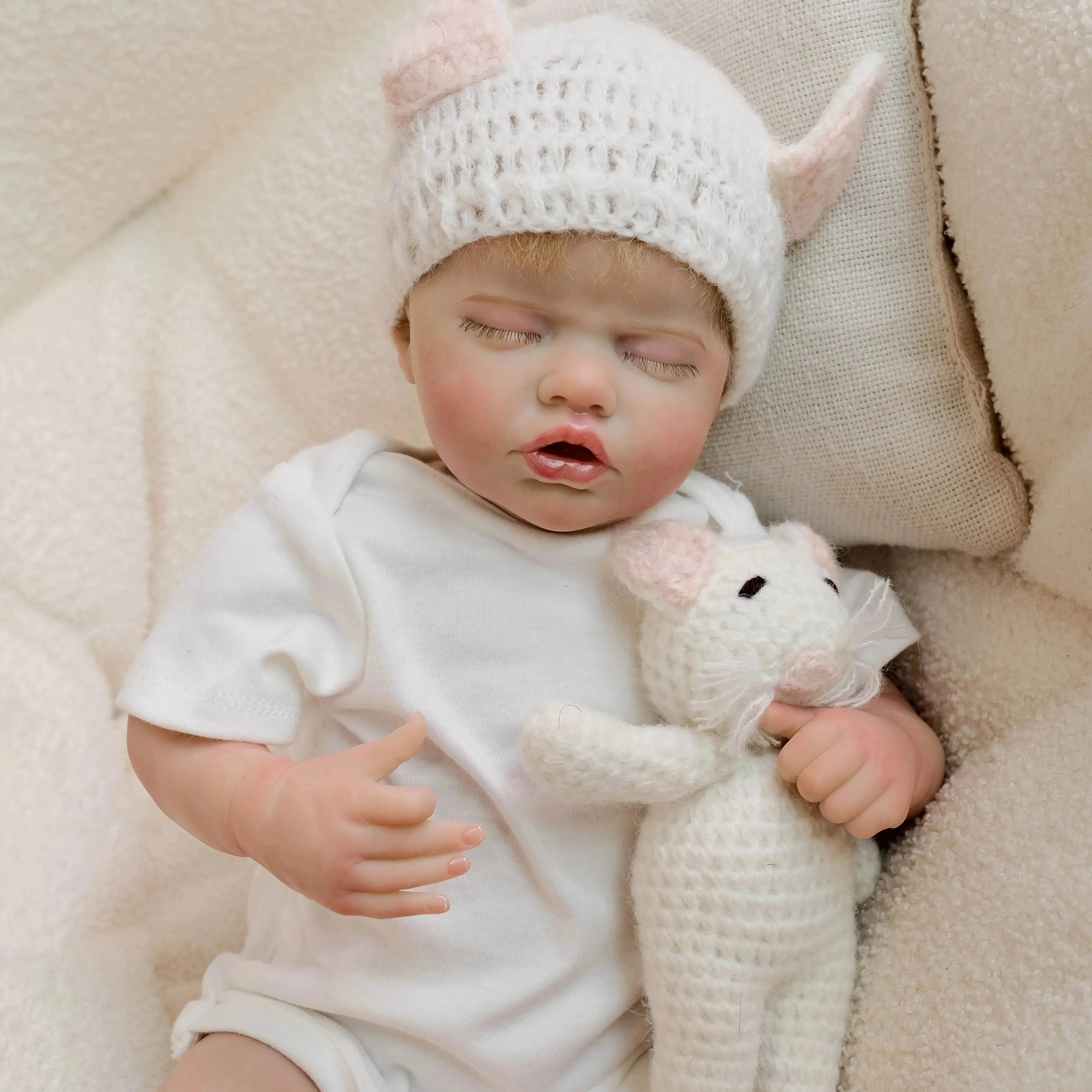 19inch Indie Soft Cotton Body Lifelike Sleeping Reborn Doll Multiple Layers Painting 3D Skin with Visible Veins Hand-Root Hair
