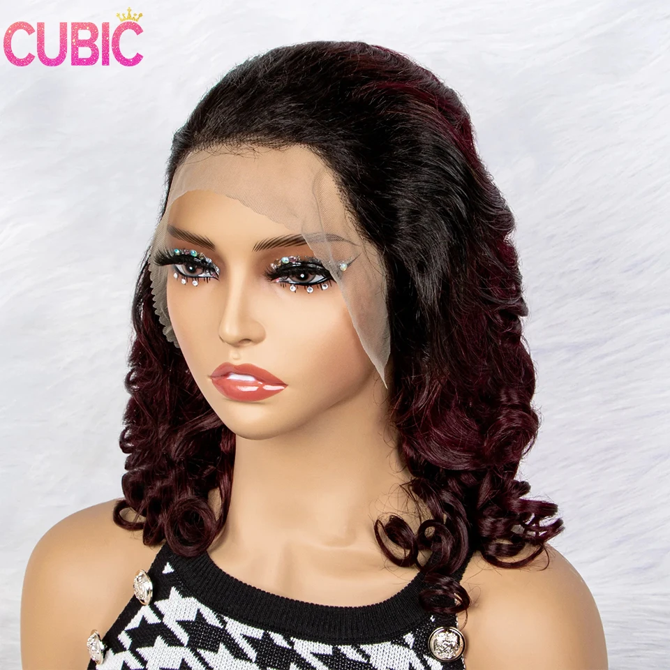 Kubieke Bouncy Curly Spring 1b/99j Ful 13X4 Lace Front Human Hair Pruiken 250 Dichtheid Voor Vrouwen Real Wave Frontal Virgin Pruik