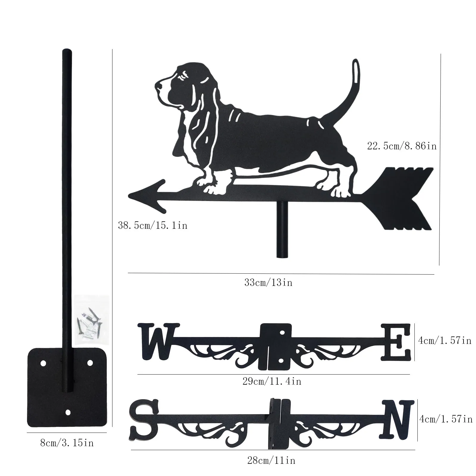 Basset Hound Weathervane Silhouette Art Black Metal Pet Dog Wind Vanes Outdoors Decorations Garden For Roof Yard Building