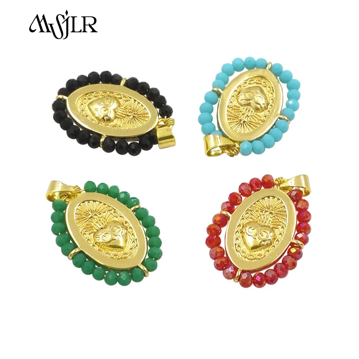 MVP-087   2024 Retro Fashion Style Heart Printed And Gold Plated Design Colorful Pendant For Women Party Gift 5PCS Jewelry