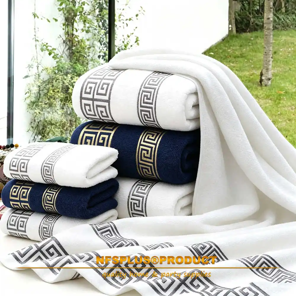 Geometric Bath Towel For Adults 70x140CM 100% Cotton Heavyweight Hand Towel 35x75CM Soft For Bathroom Travel Gym Pool Sports
