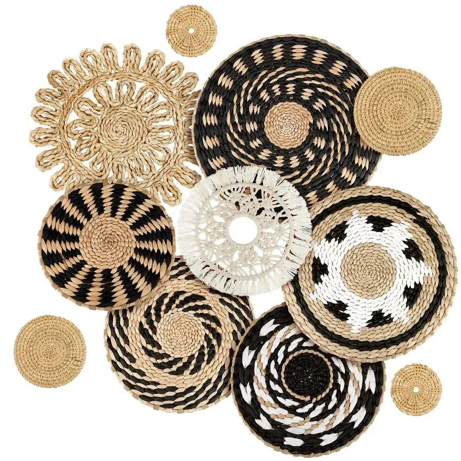 

Набор из 11 декоративных настенных корзин в стиле бохо, плетеные корзины из рогоза, круглые подвесные корзины в стиле фермерского дома для кухни, рустик