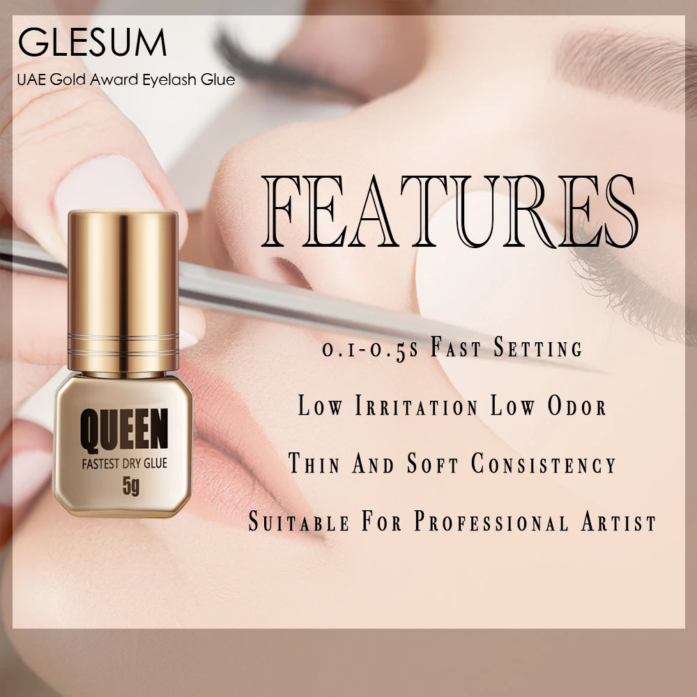 Glesum Queen Fast Dry Glue for Faux Mink Eyelash Extensions Professional Adhesive for Individual and Volume False Eye Lashes