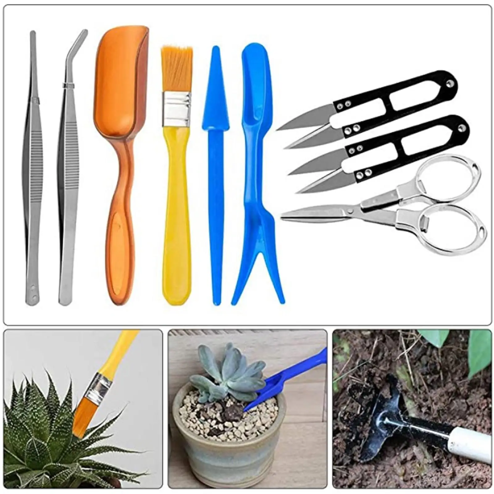 12Pcs Mini Gardening Hand Tools Set Scissors Shovel Tweezers Professional Houseplant Digging, Weeding Hand Transplanting Tools