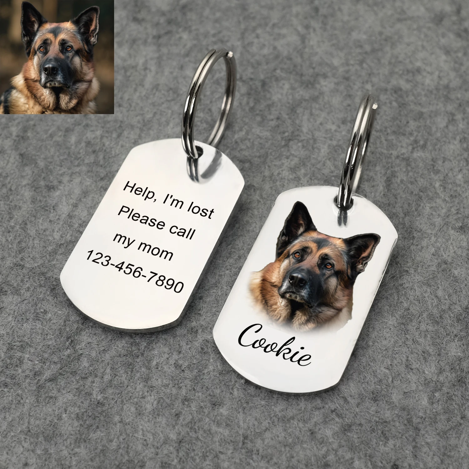 Custom Dog Tag Personalized Pet ID Tag Stainless Steel Dog Name Tags Double Side Collar Tag Pet Portrait Keyring Nameplate