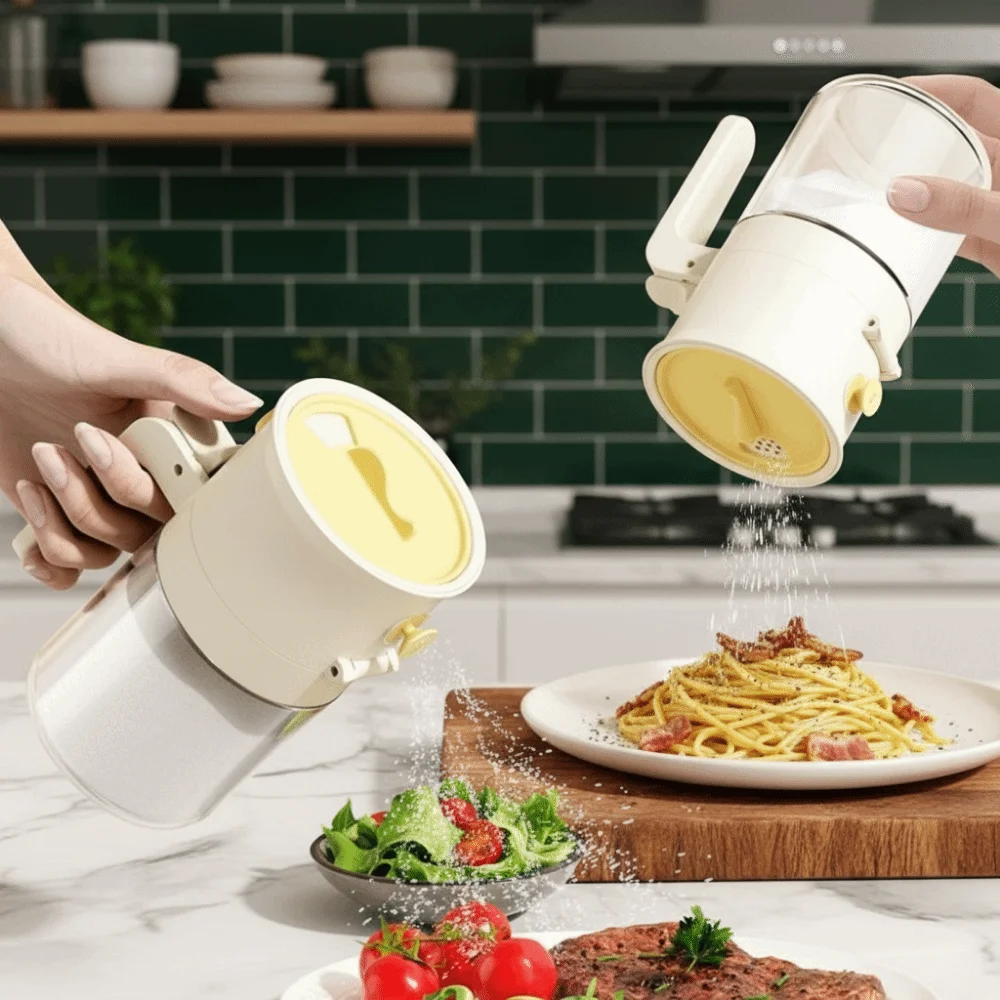 

0.5g 2 In 1 Salt Container Sealed Moisture-proof Glass Seasoning Box Dustproof Quantitative Control Glass Spice Bottle