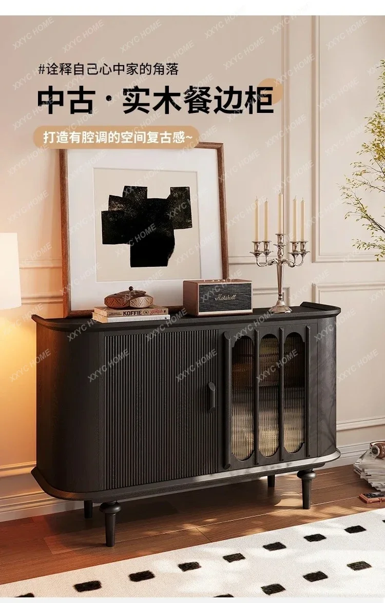 

A Medieval style dining side cabinet glass door light luxury entrance cabinet wabi sandy wind storage locker