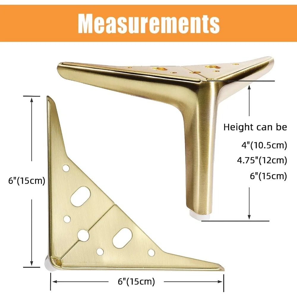 Gambe per mobili in oro spazzolato da 6 pollici, gambe per mobili Set di 4 piedini per mobili moderni Gambe da tavolo in metallo per armadio divano divano Ch