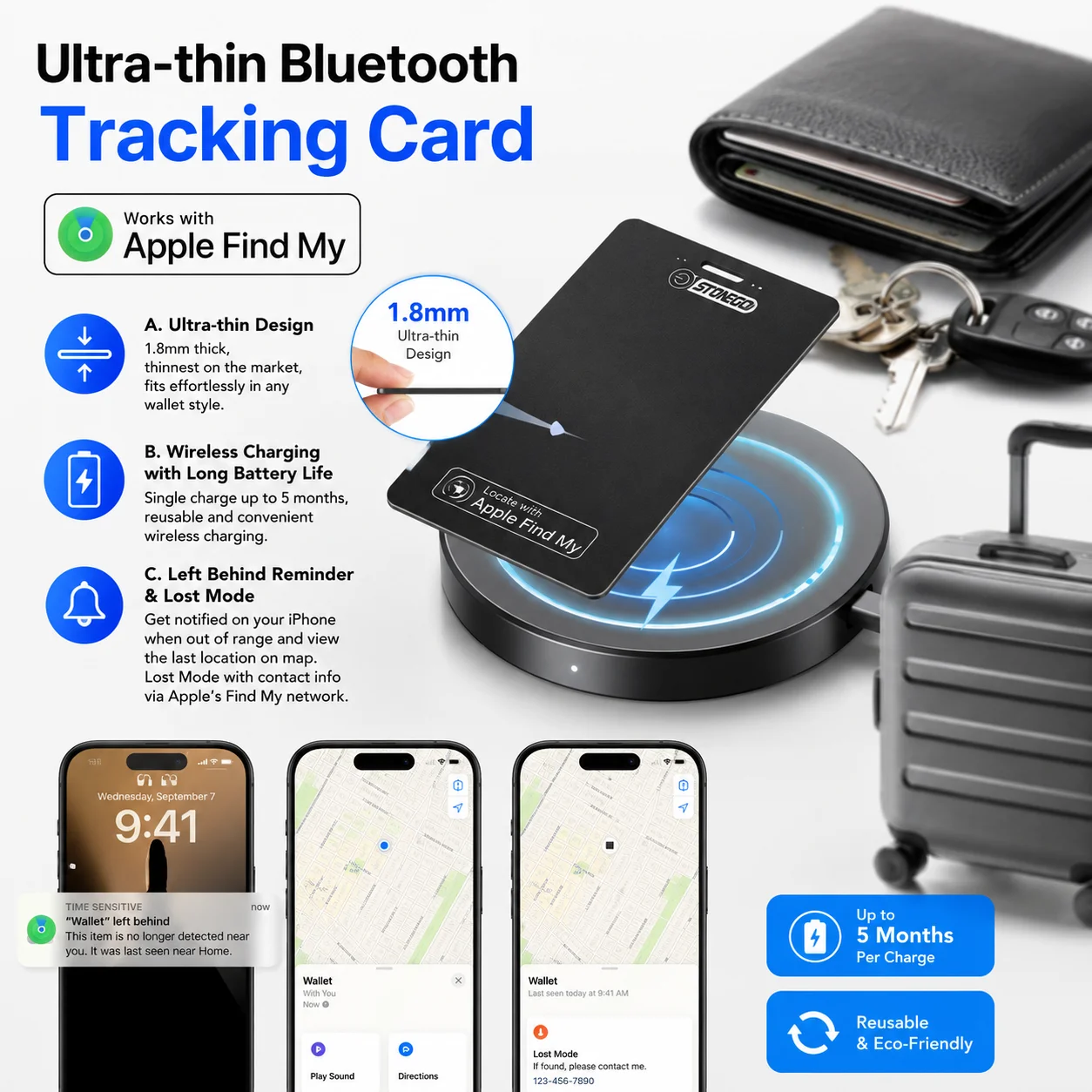 

Rechargeable Ultra Thin Pet Wallet Tracker Waterproof Key Finder Portable GPS Tracker Anti Lost Alarm for Personal Safety Anti-Theft Car Tracking Locator Keychain Device for Women Seniors Vehicle Bicycle Box