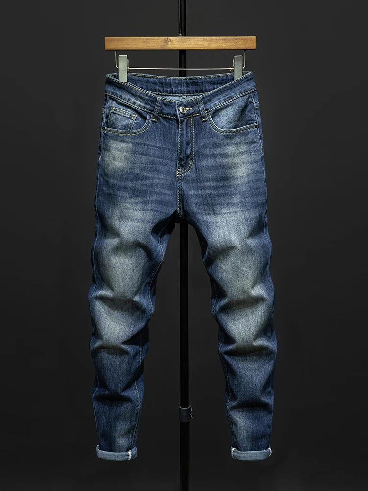 

Autumn New Men's Vintage Blue Slim Stretch Jeans Fashion Korean High Street Denim Pants Hip Hop Streetwear Quality Male Trousers