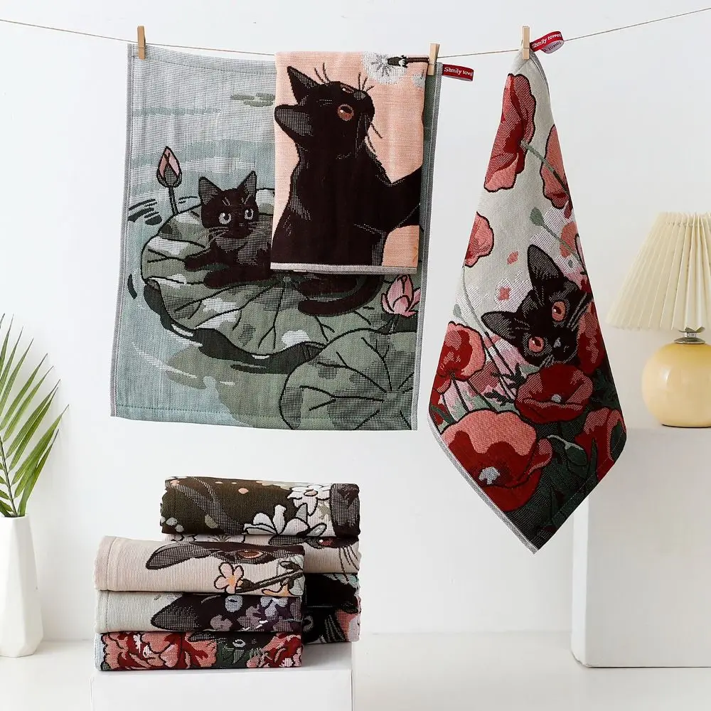 34x40cm Large Hand Towel 4 Layer Cotton Gauze Cat Pattern Pure Cotton Dish Cloth Quick Dry Decorative Kitchen Towel