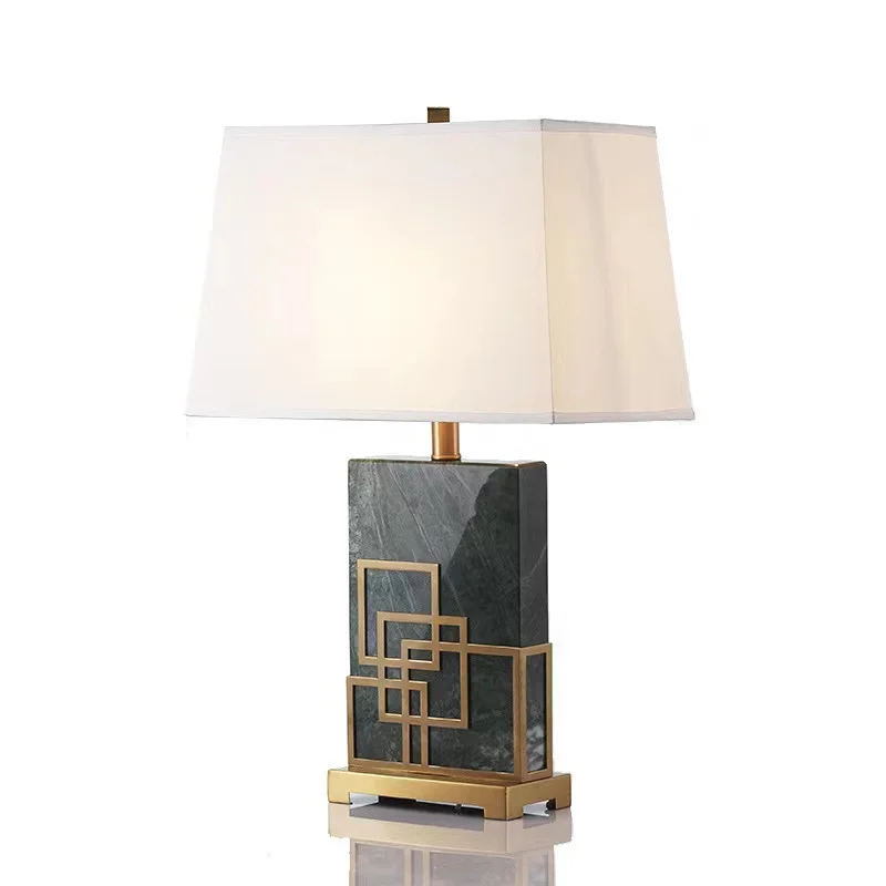 

Customized Russian luxury industrial color square marble base table lamp bedroom decoration