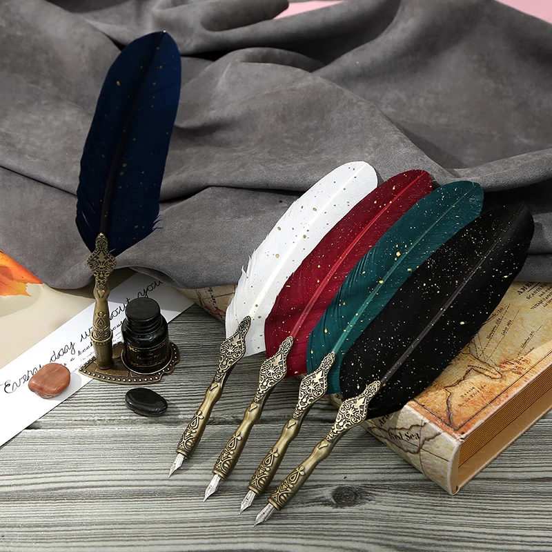 1 Set Practical Classic Texture Practical Calligraphy Feather Dip Pen Quill Fountain Writing Portable  Wedding Gifts