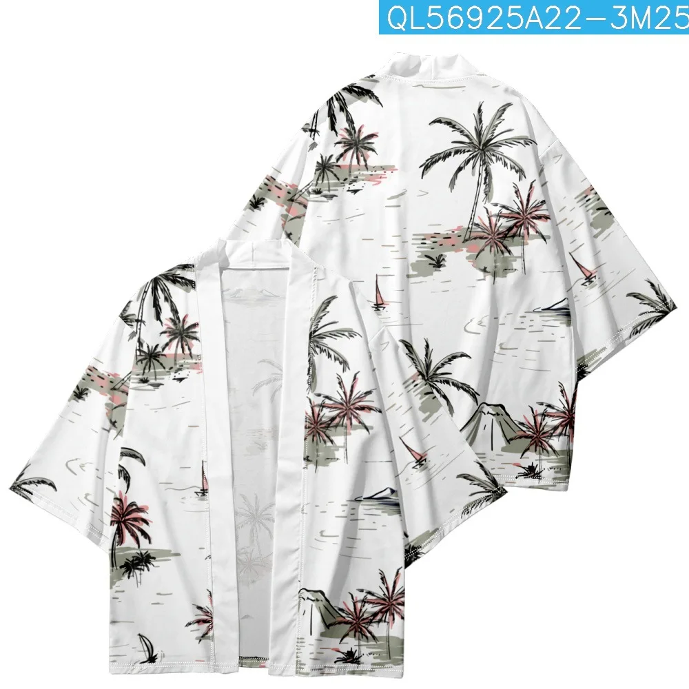 

Summer Beach Coconut Tree Print Kimono Streetwear Women Men Cardigan Yukata Fashion Traditional Japanese Haori Casual Shirts