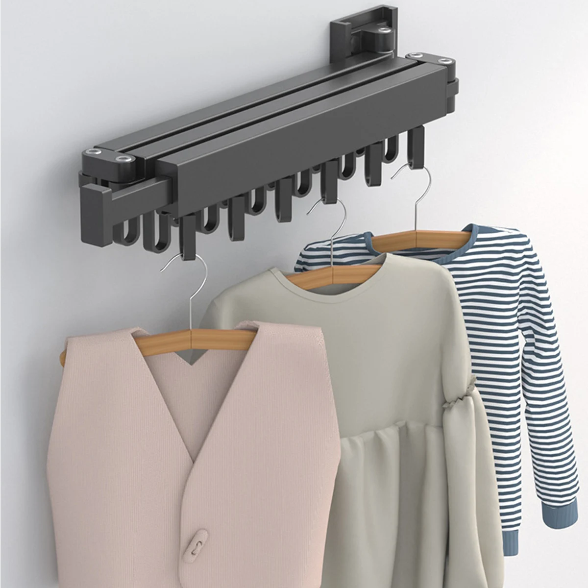 Balcony Clothes Drying Rack Folding Clothes Hanger Invisible Retractable Wall Mount Clothes Hanger Indoor Household Organization