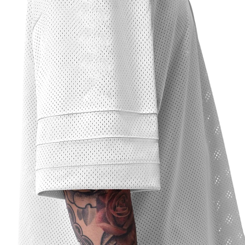 Plain Gym Clothing Mens Bodybuilding Oversized T Shirt Mesh Dropped Shoulders Half Sleeve T-shirt Fitness Workout Sports Tshirt