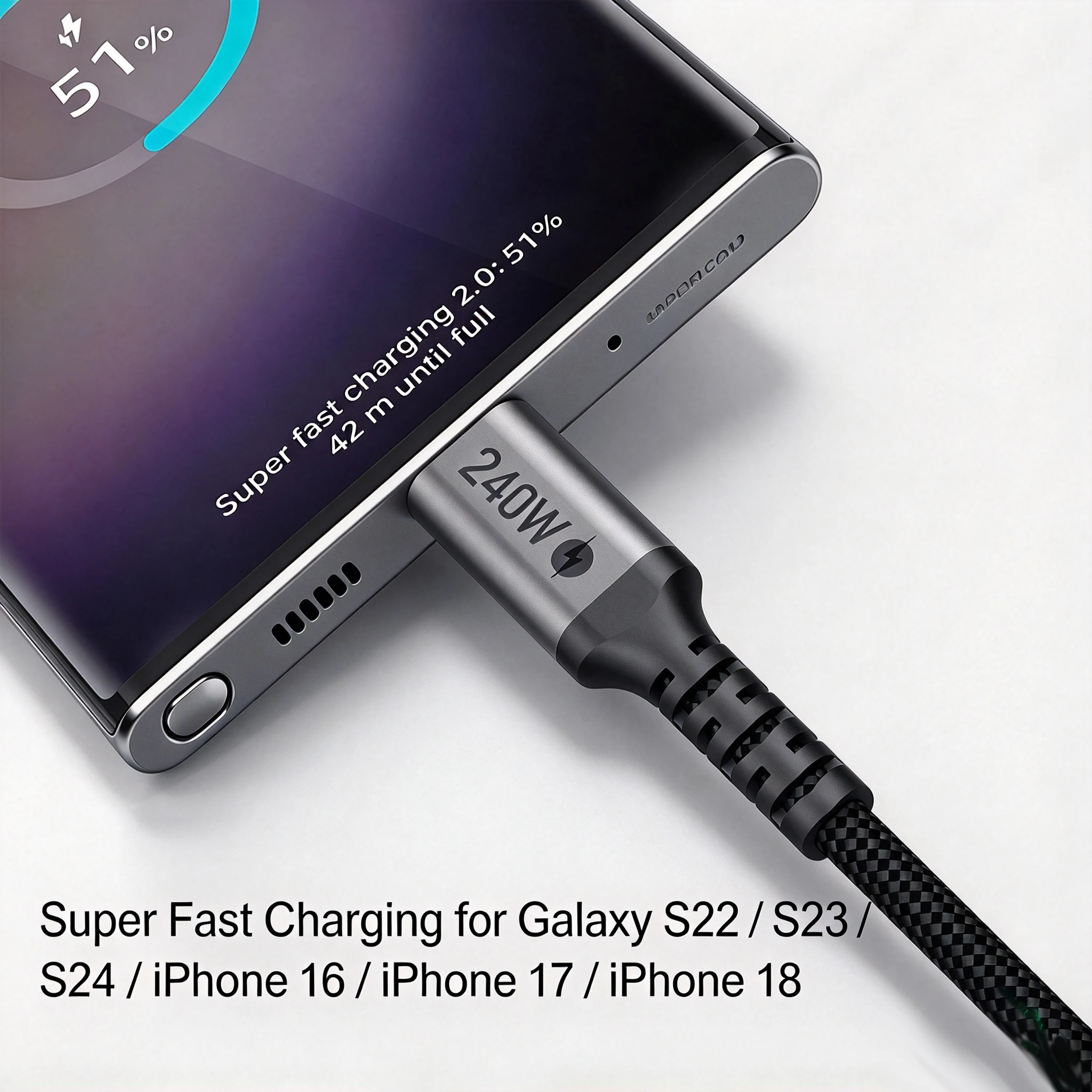 240W USB C to USB C Cable PD 3.1 Fast Charging 5A E-Marker Nylon Braided Type C Cord for iPhone 16 17 MacBook Pro iPad Samsung