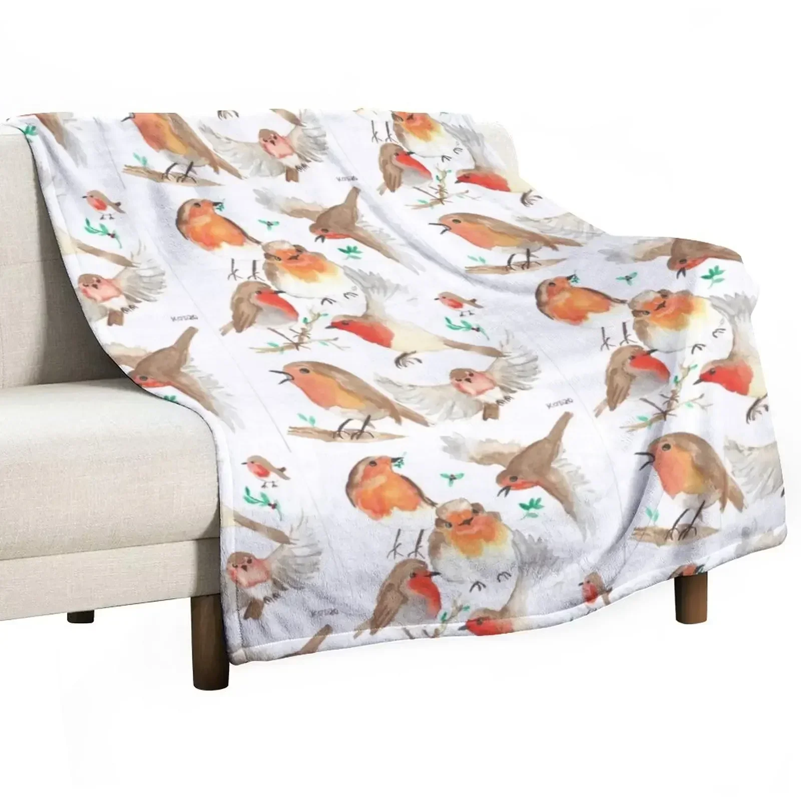 Watercolour Robins Throw Blanket Shaggy Kid'S Blankets