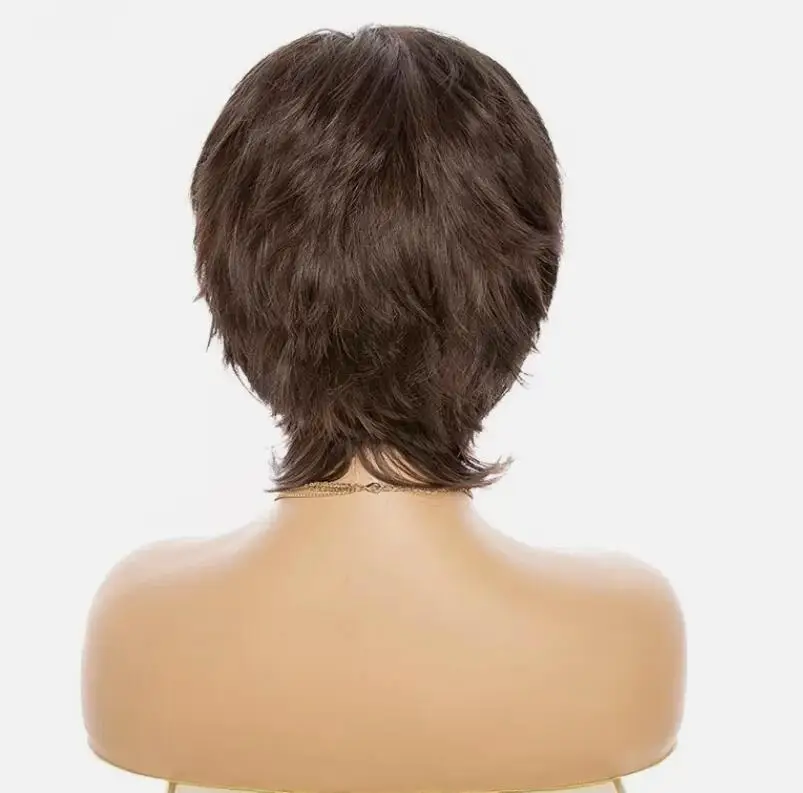 Perucas de cabelo humano marrom curto para mulheres, peruca de tainha com Franja, nenhum laço, corte