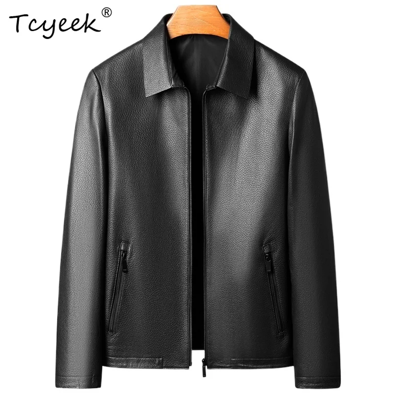 

Tcyeek натуральный верхний слой из козьей кожи, весенне-осенняя модная черная короткая мужская куртка с лацканами из натуральной кожи Jaqueta De Couro Masculina