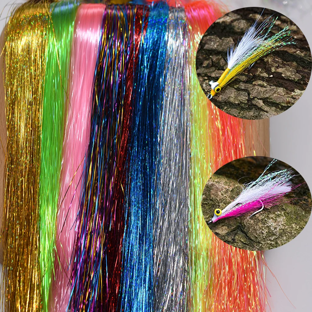 9 Colors Crystal Flash Tinsel Fly Tying Material Holographic Ripple Flashabou for Fishing Lure Makes Flies