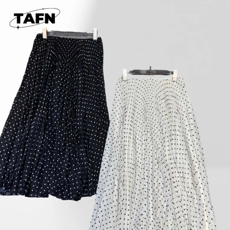 

Оверсайз-плиссированная юбка в горошек. Красивая модная удобная изысканная простая стильная юбка с цветными блоками – уникальный вид AG2805.