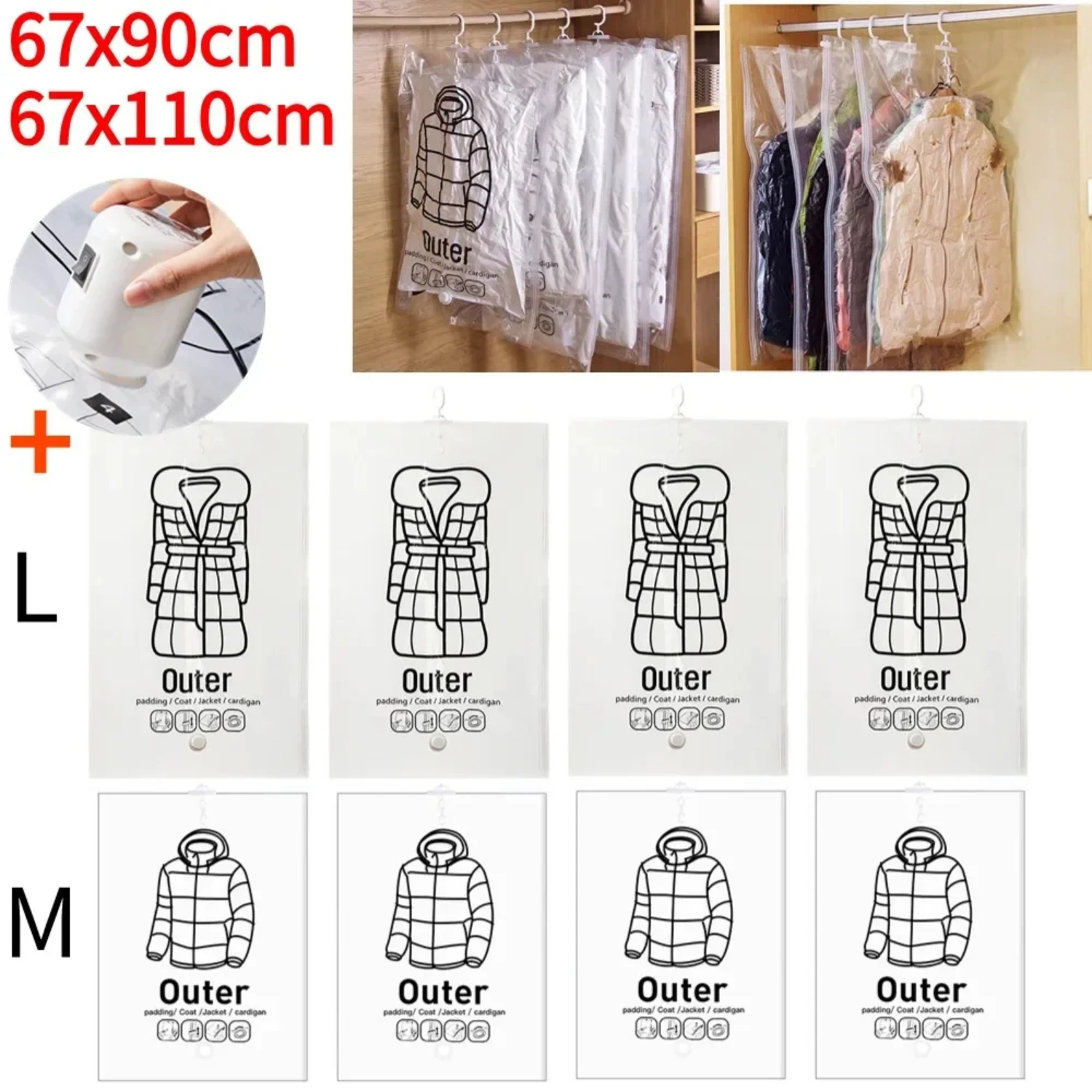 Hang Transparent Vacuum Compression Clothes Down Jacket Overcoat Organizer Wardrobe - Dustproof, Air-tight Coat Storage