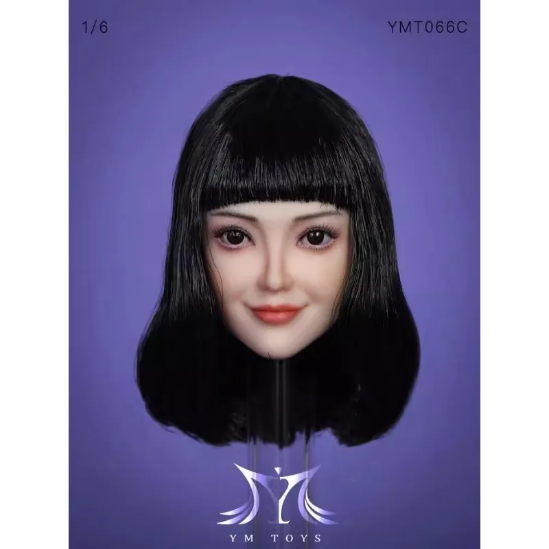 YMT066 1/6 Scale Female Head Sculpture with Smiling Round Face Short Hair Model for 12 Inch Pale Skin Body PH TBL Accessories