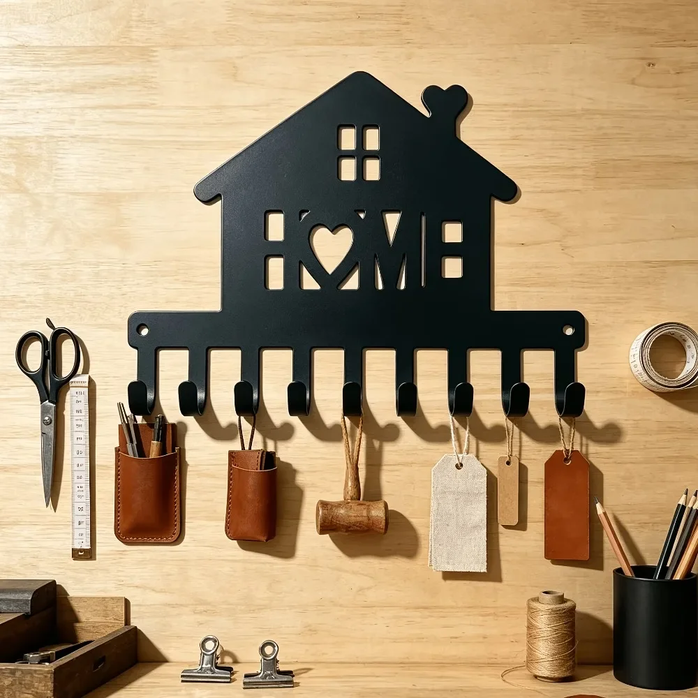 CIFBUY Hollow Heart & House Metal Wall Hooks, Wall Mount Iron Hanging Organizer, Key Card Coat Bag Holder for Entryway Home