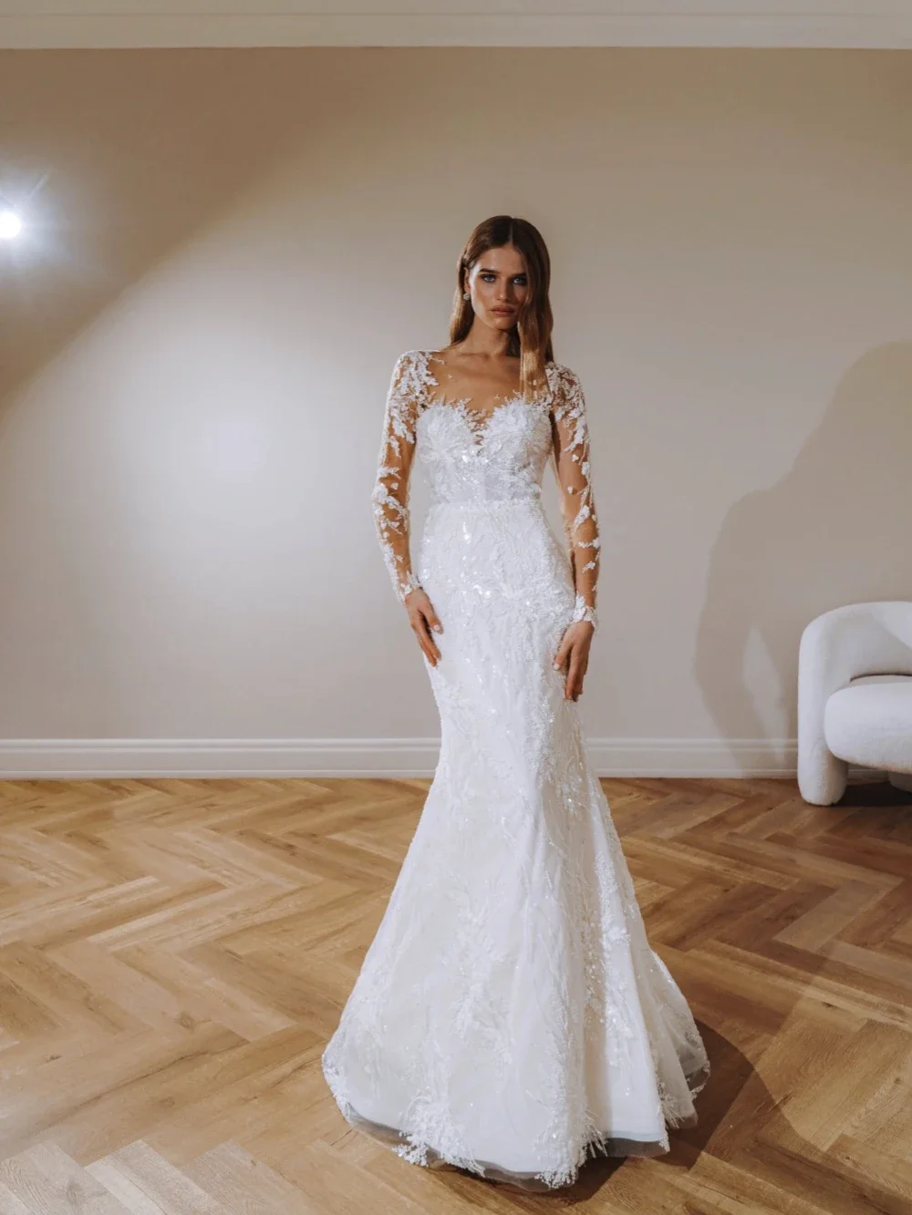 Flavinke, vestidos De novia De sirena con tren desmontable personalizados, bata De manga larga, exquisito vestido De novia con cuentas De lentejuelas, bata De boda