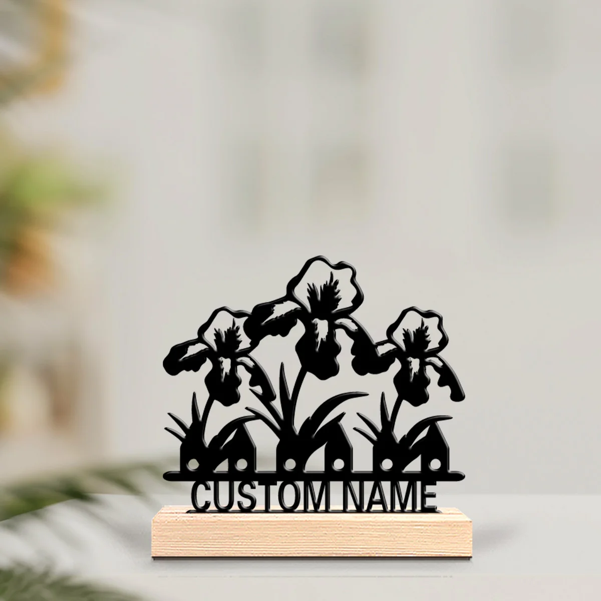 1 Pieza de Estatua de Metal Personalizada Retro con Base de Madera, Arte Botánico para Escritorio, Ideal para Amantes de la Naturaleza, Oficina, Espacios Zen y Tranquilos