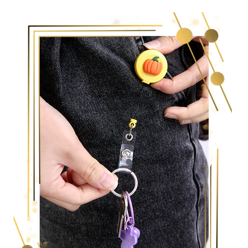 Cartoon Fruits Bear Retractable Pull Badge Reel Key Ring Chain Clips Name Tag Card Badge Holder Reels