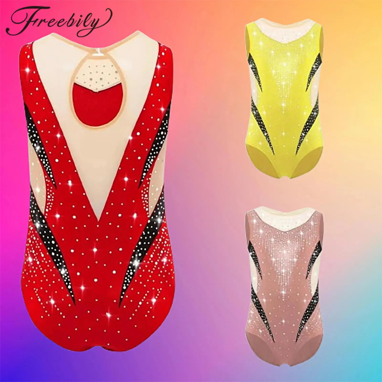 

Детский купальник для художественной гимнастики для девочек, прозрачный сетчатый комбинезон для акробатики, трико для балета и танцев, детское спортивное боди