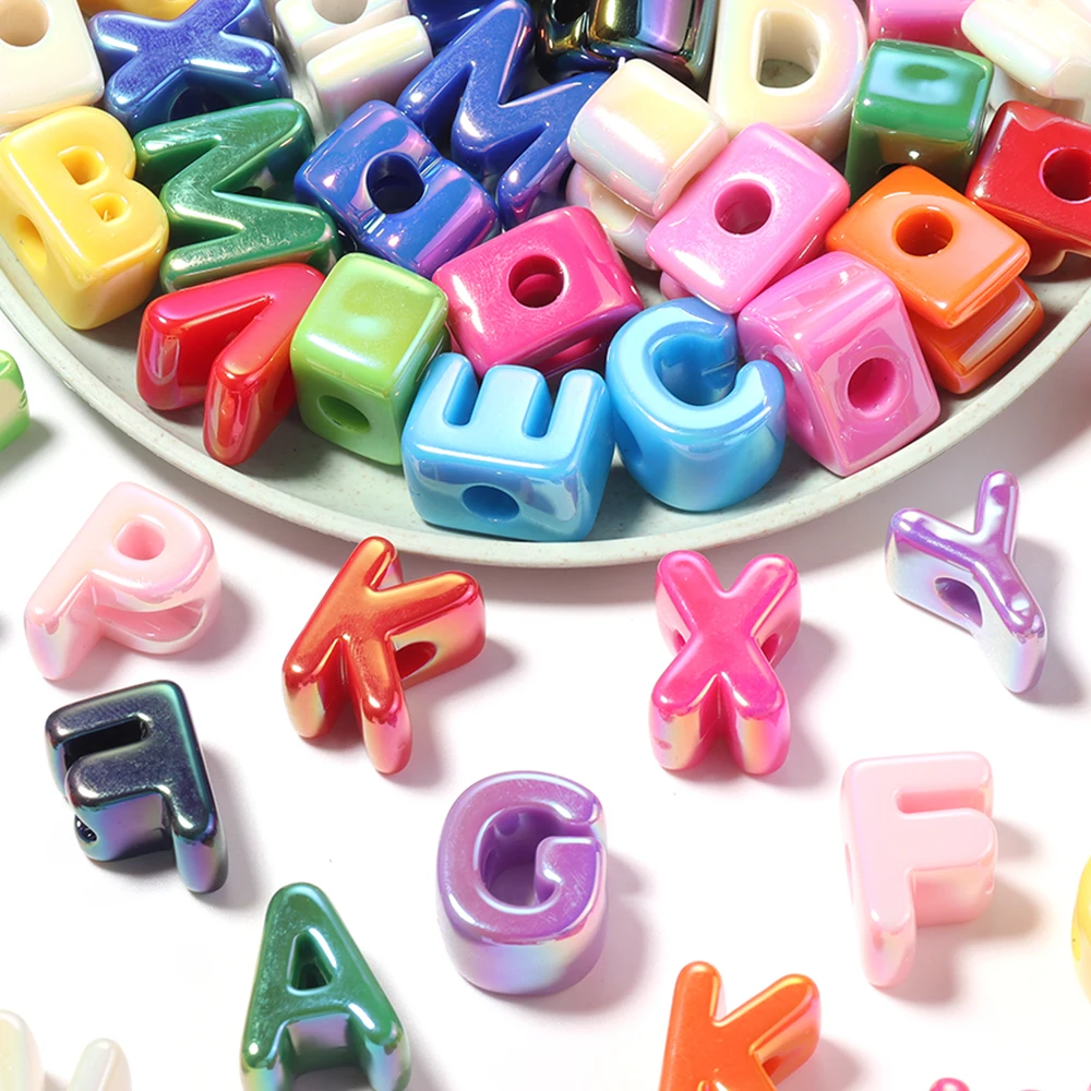 26pcs AB Color Acrylic Letter Beads Side Hole Loose Spacer Alphabet Bead for DIY Jewelry Making Bracelet Phone Chain Accessories