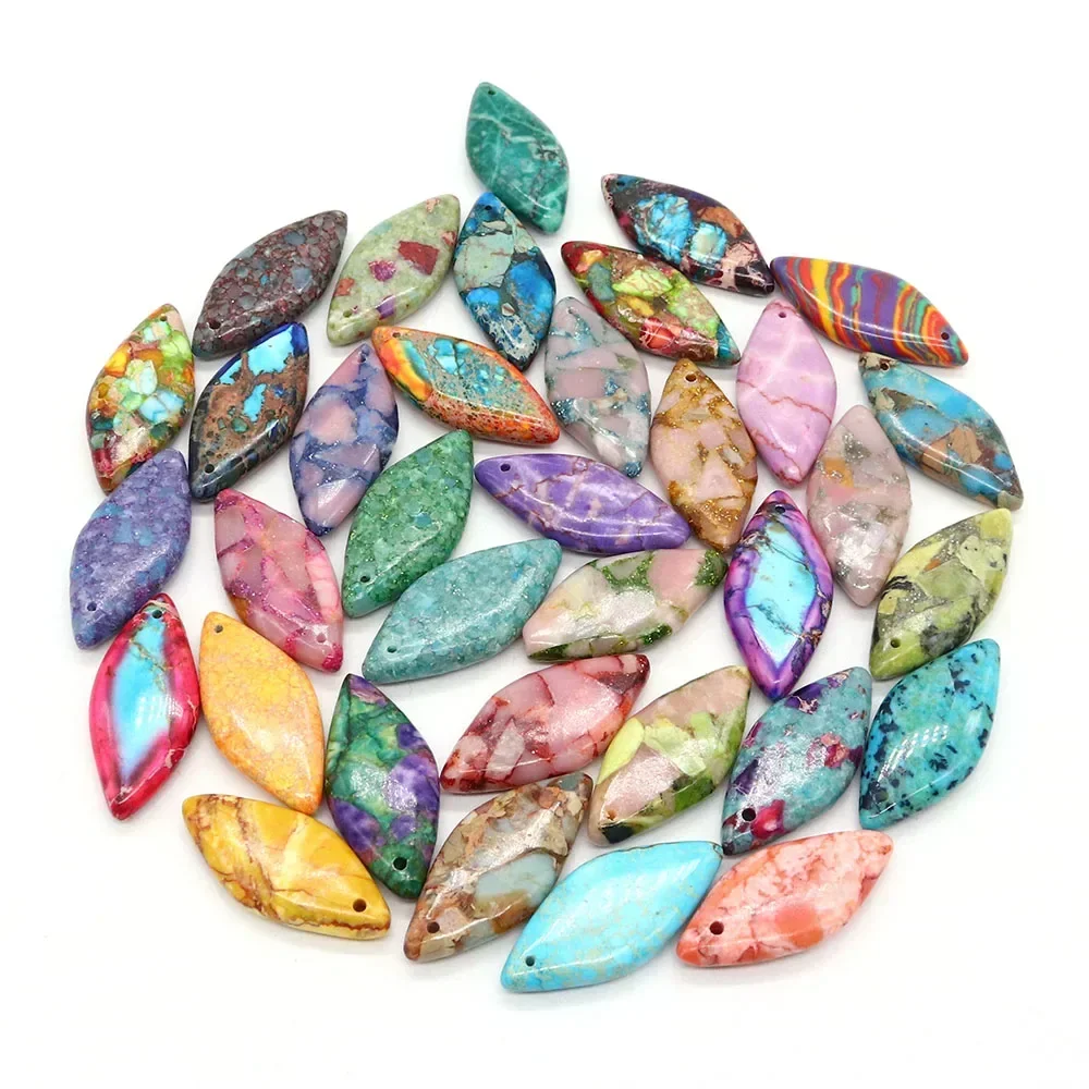 Rhombus Natural Colorful Imperial Jasper Polished Single-Hole Loose Pendants DIY Necklace Earring Jewelry Accessories 5pcs