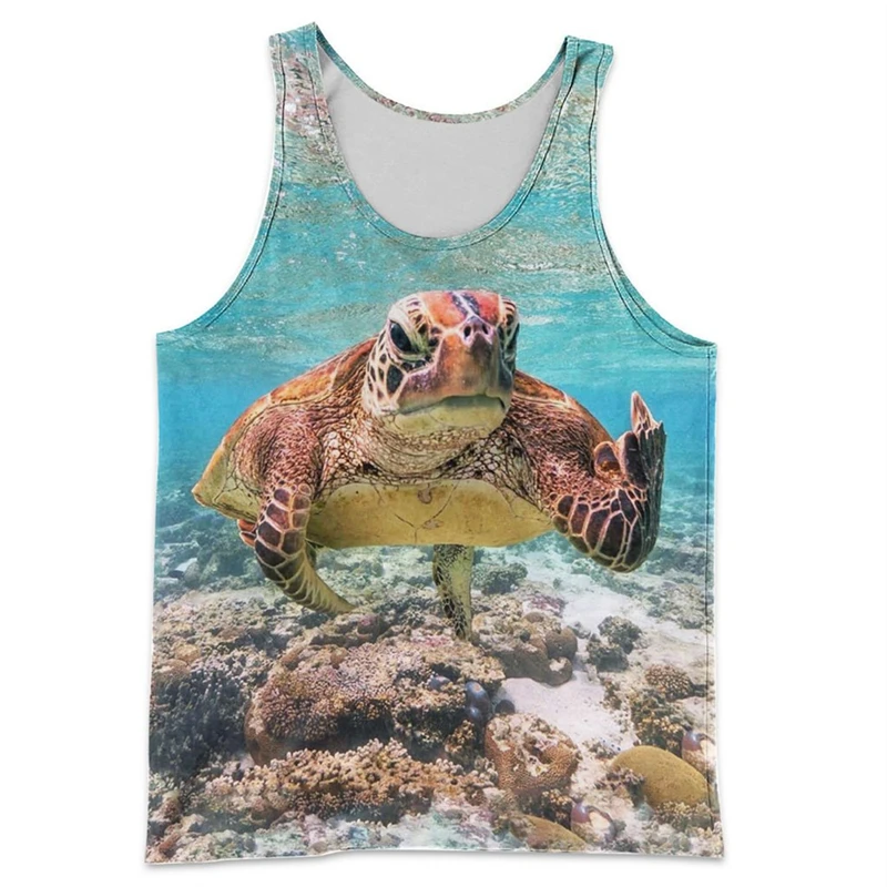 Men Sleeveless Tanks Tops 3D Funny Anime Tortoise Women Fashion Tops Summer Round Neck Oversized Harajuku Male Campaign Vest Tee