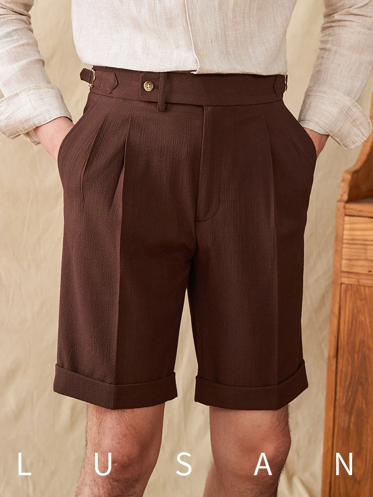 High Quality Summer Lightweight Men's Shorts British Italian Casual Pants Korean Style Seersucker Breathable Pants Trendy Men