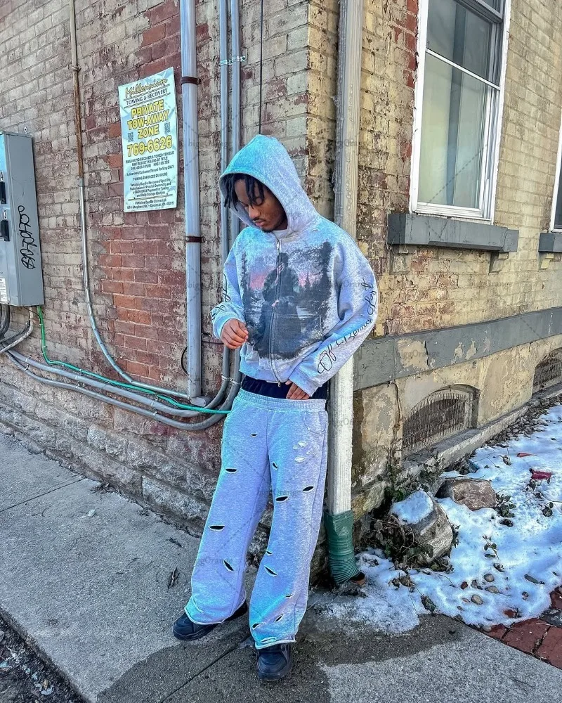 2025 شارع العليا الأمريكية الرجعية الشارع الشهير الرجال القوطية Harajuku رسالة سحاب مطبوع هوديي العصرية الشرير Y2K البلوز فوق الجانب #4