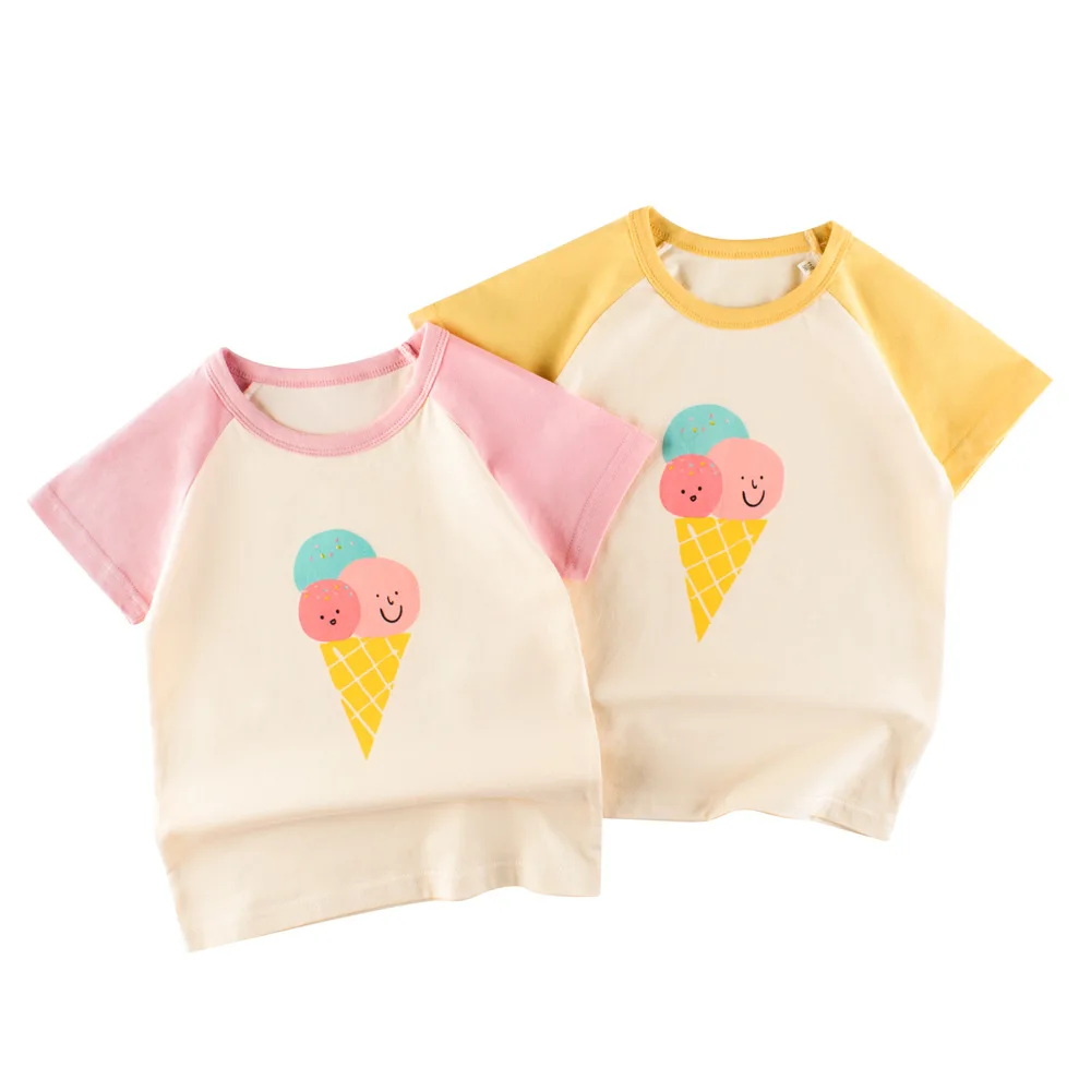 1-9T Ice Cream Girls T Shirt Toddler Cotton Kid Tshirt Baby Girl Clothes Summer Basic Top Infant Tee Short Sleeve Outfit