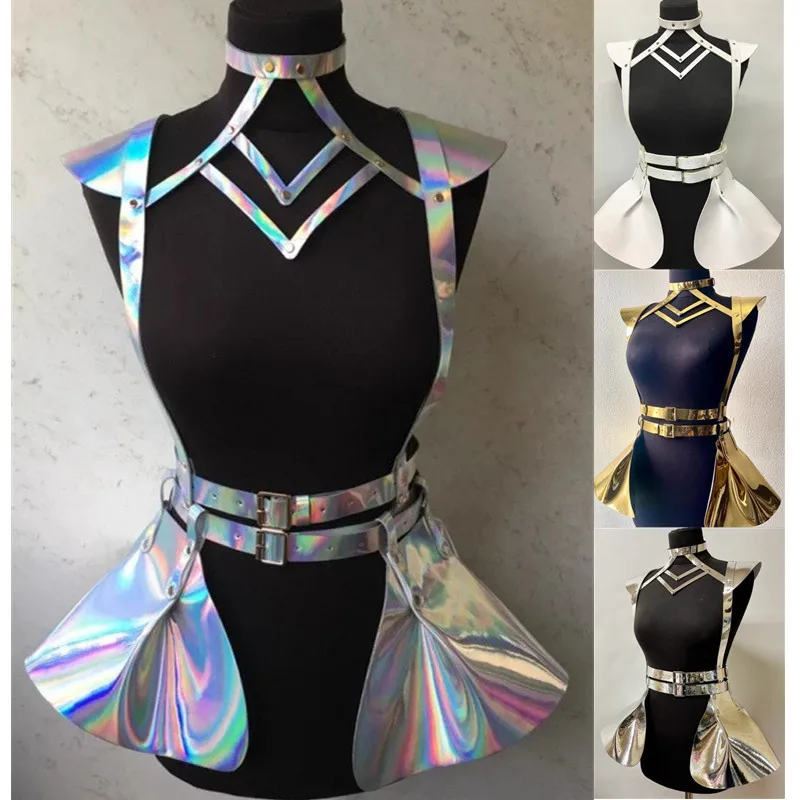 Musikfestival Cyberpunk Holografisches Buntes Trägerkleid Abschlussball-Accessoires Gürtel Cosplay-Kostüm Glänzender Karnevals-Party-Rock