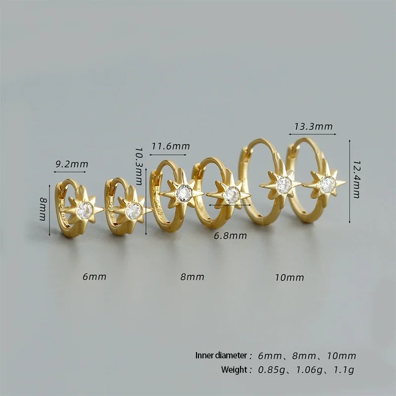 KAMIRA 925 Sterling Silver Star Huggie Hoop Earrings Set Gold Plated Trendy Multi-Size CZ Jewelry for Women