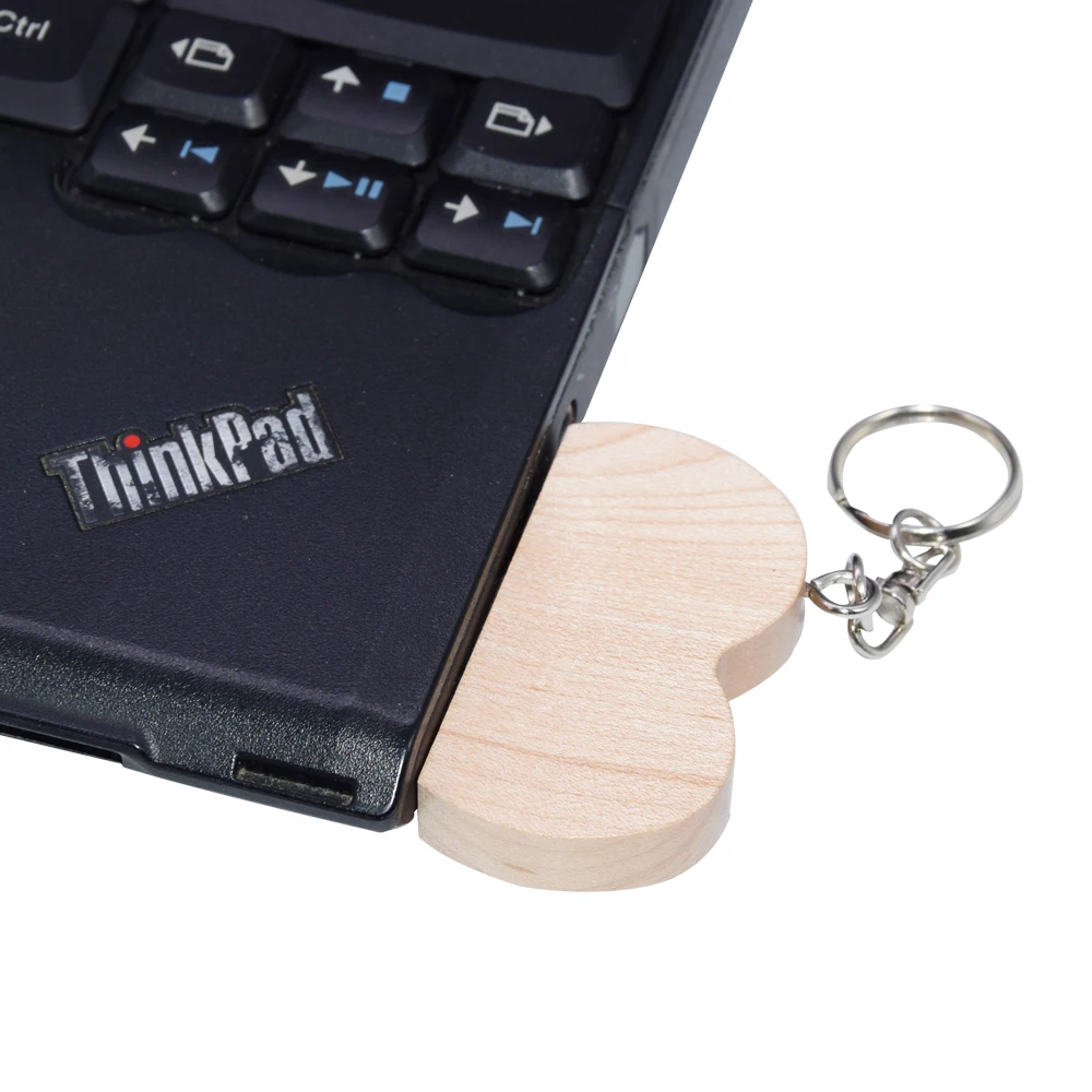 30 Uds. Logotipo gratis corazón USB 2,0 unidad Flash 64G llavero de madera regalo de boda unidad de bolígrafo 32G memoria Stick U disco regalo creativo