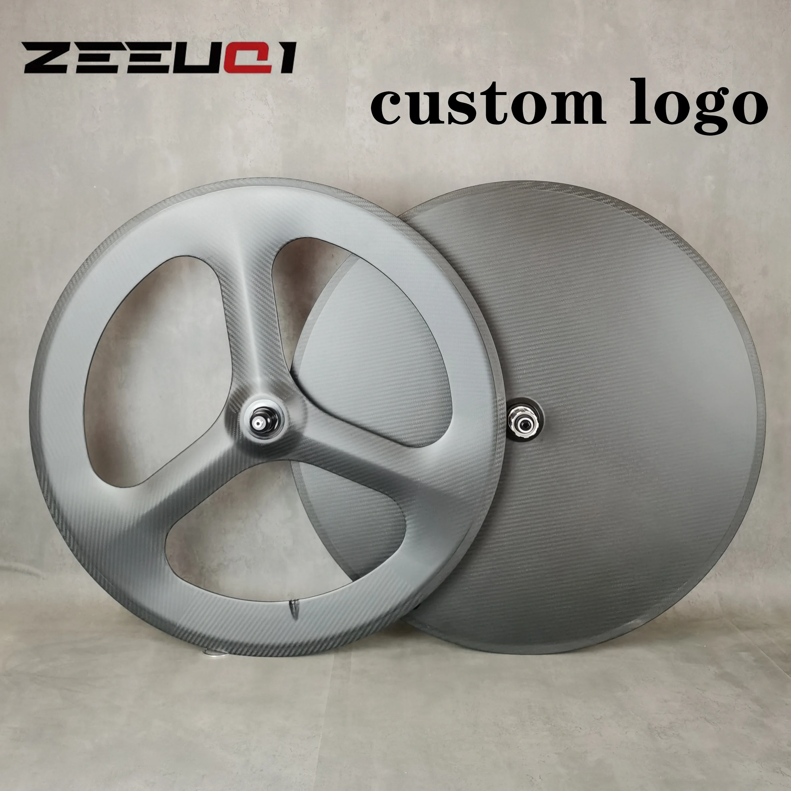 700C Full Carbon Wheels Front 3 spoke Rear Disc Wheel time trial Track/Road Bike 3k Twill Matte Wheelset Clincher/ Tubular